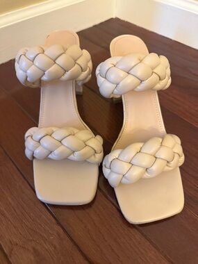 Nicole Miller Braided Double-Strap Heeled Sandals - Cream